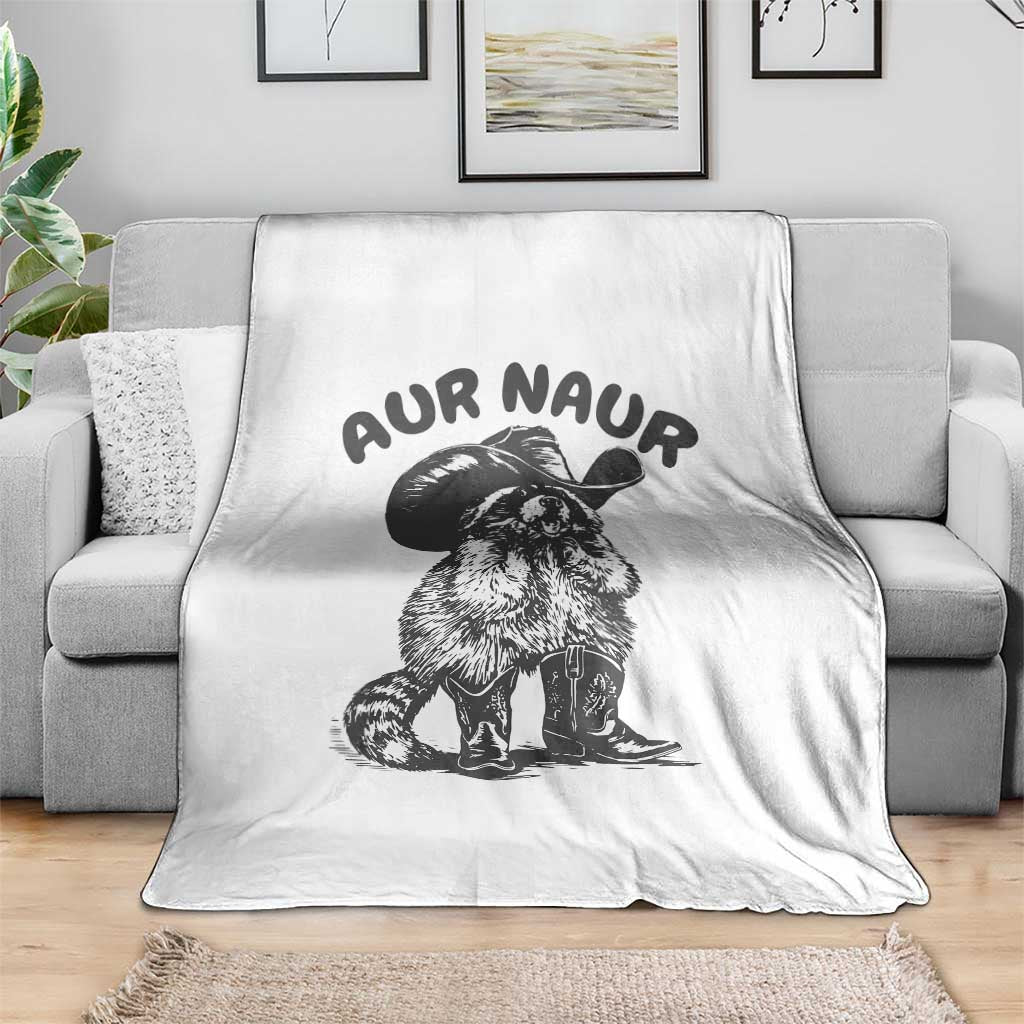 AUR Naur Cowboy Raccoon Meme Throw Blanket Funny Sarcastic Oh No Australian Accent