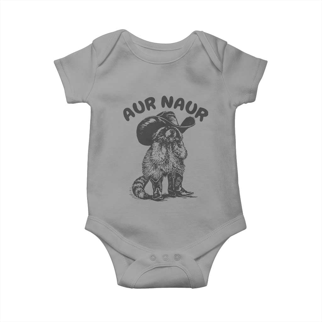 AUR Naur Cowboy Raccoon Meme Baby Onesie Funny Sarcastic Oh No Australian Accent