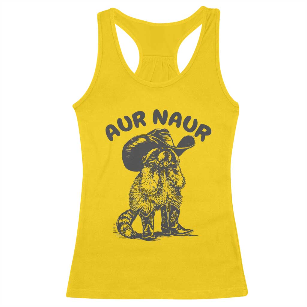 AUR Naur Cowboy Raccoon Meme Racerback Tank Top Funny Sarcastic Oh No Australian Accent