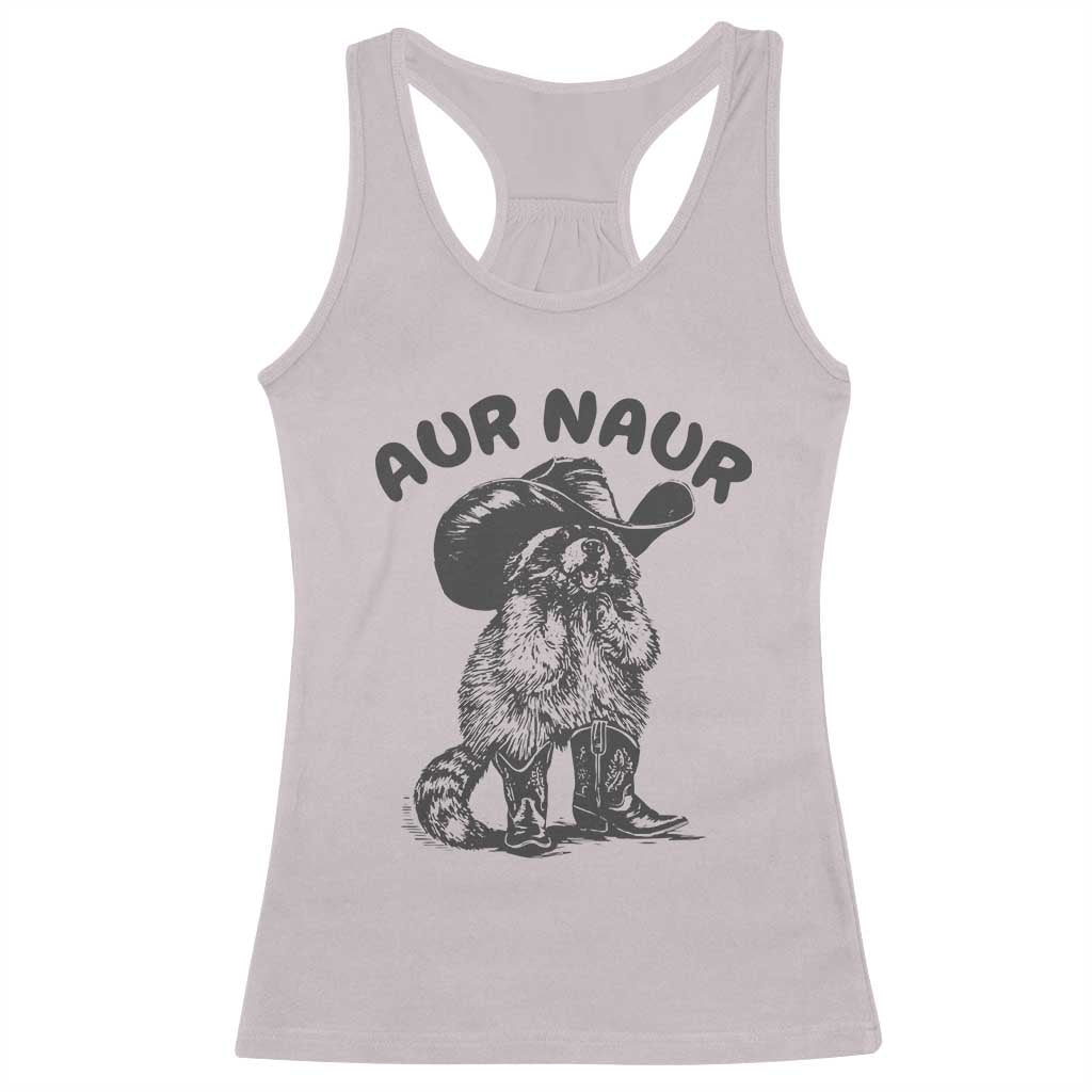 AUR Naur Cowboy Raccoon Meme Racerback Tank Top Funny Sarcastic Oh No Australian Accent