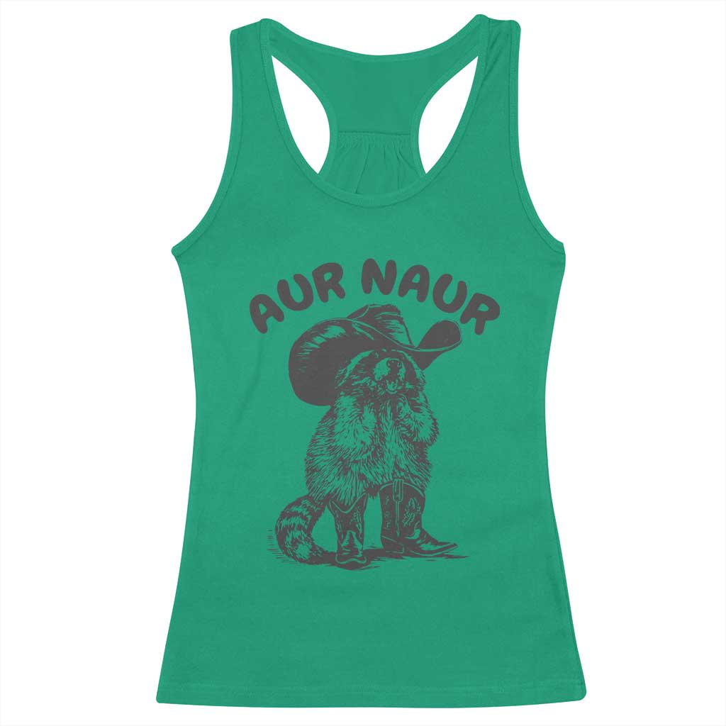 AUR Naur Cowboy Raccoon Meme Racerback Tank Top Funny Sarcastic Oh No Australian Accent