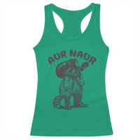 AUR Naur Cowboy Raccoon Meme Racerback Tank Top Funny Sarcastic Oh No Australian Accent