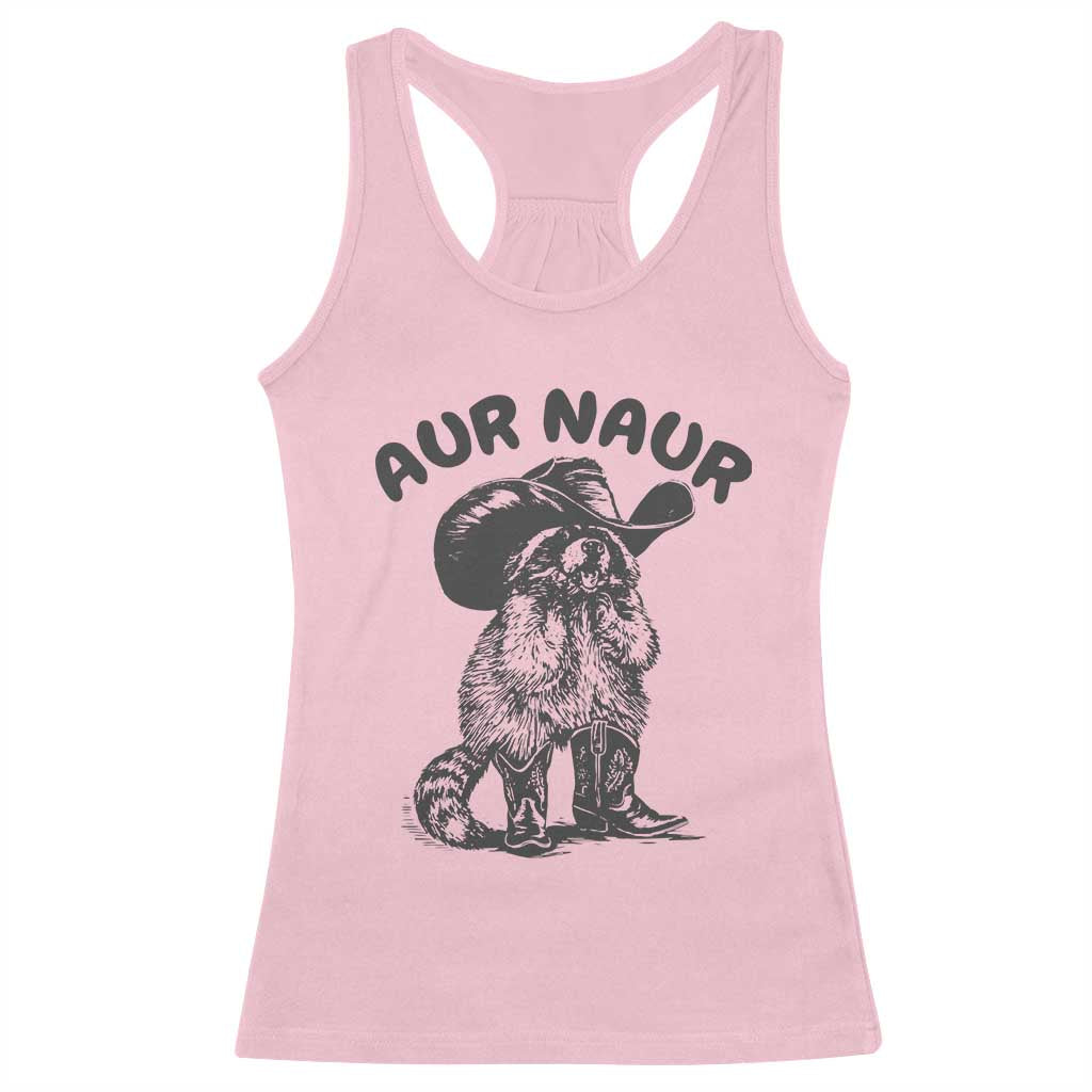 AUR Naur Cowboy Raccoon Meme Racerback Tank Top Funny Sarcastic Oh No Australian Accent