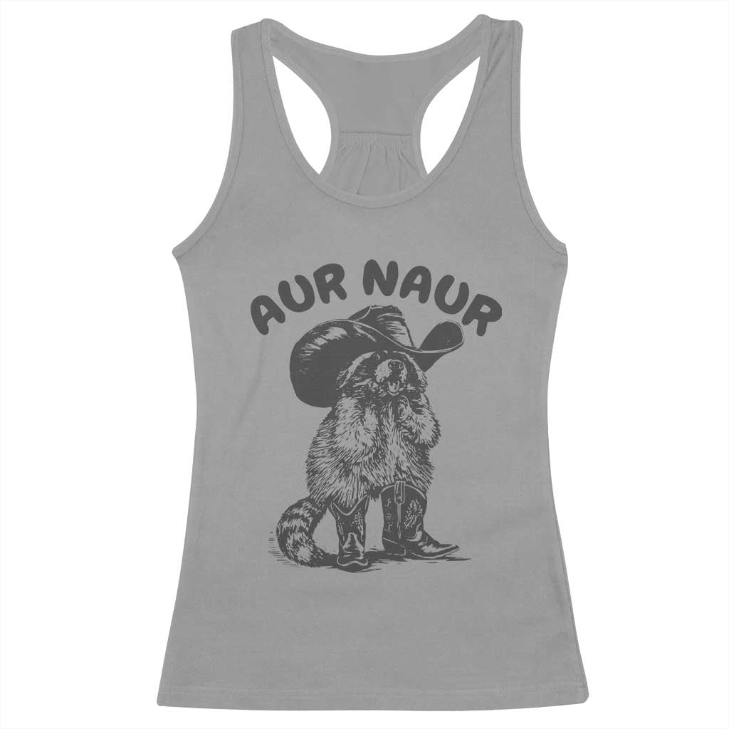AUR Naur Cowboy Raccoon Meme Racerback Tank Top Funny Sarcastic Oh No Australian Accent