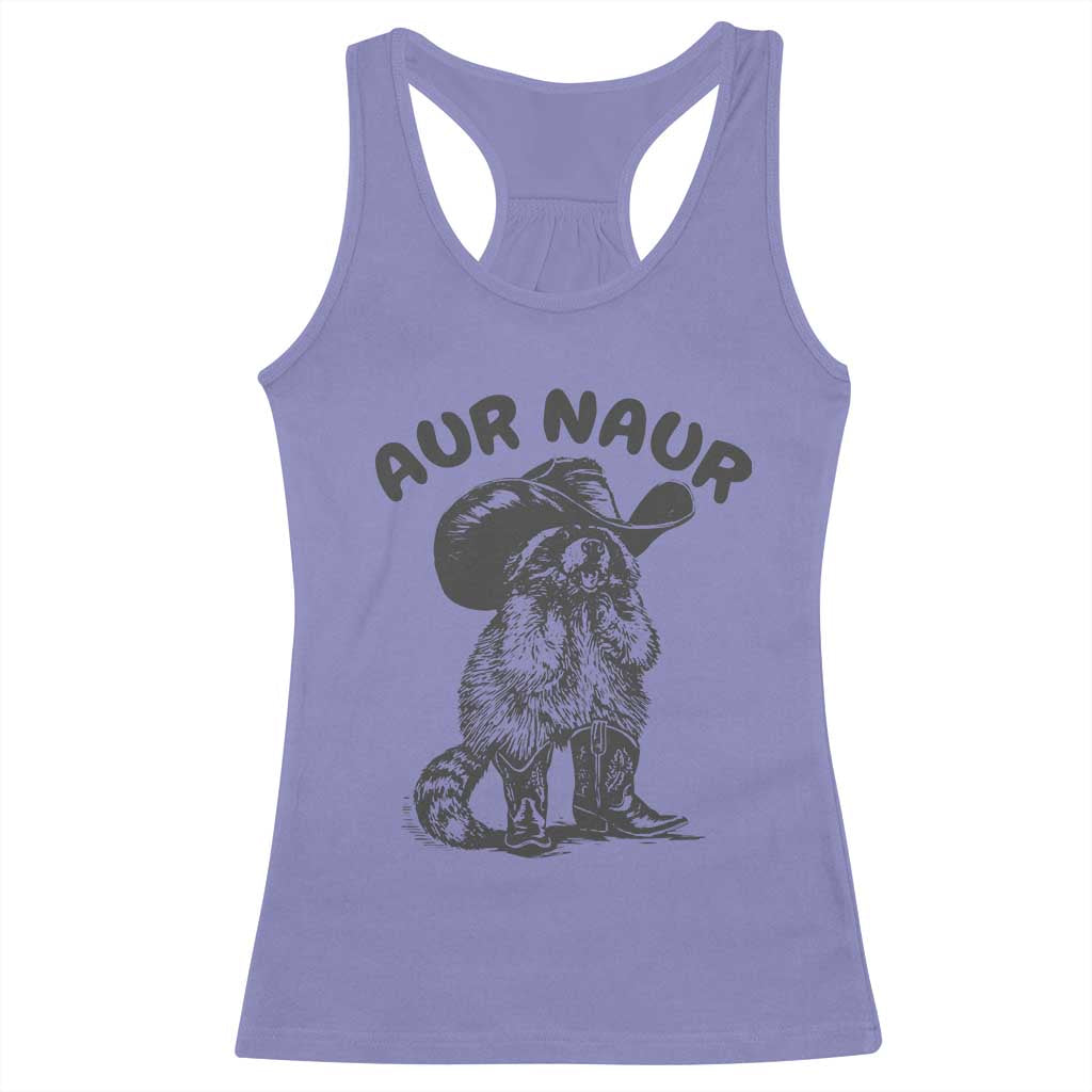 AUR Naur Cowboy Raccoon Meme Racerback Tank Top Funny Sarcastic Oh No Australian Accent