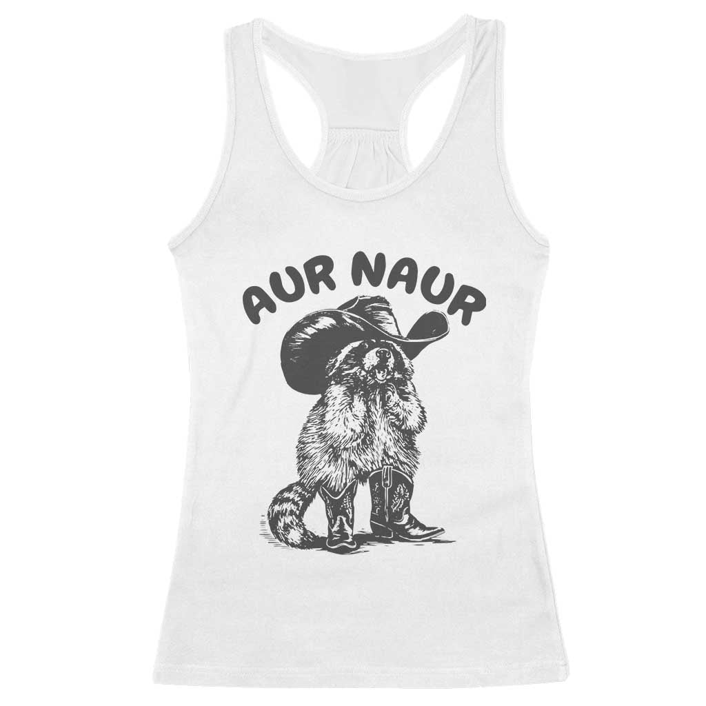 AUR Naur Cowboy Raccoon Meme Racerback Tank Top Funny Sarcastic Oh No Australian Accent