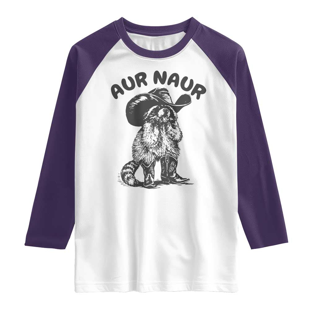 AUR Naur Cowboy Raccoon Meme Raglan Shirt Funny Sarcastic Oh No Australian Accent
