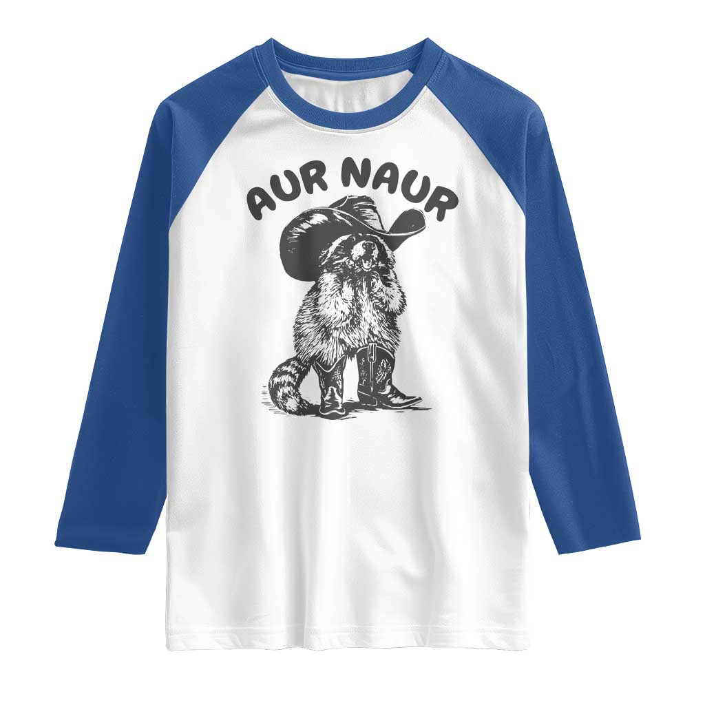AUR Naur Cowboy Raccoon Meme Raglan Shirt Funny Sarcastic Oh No Australian Accent