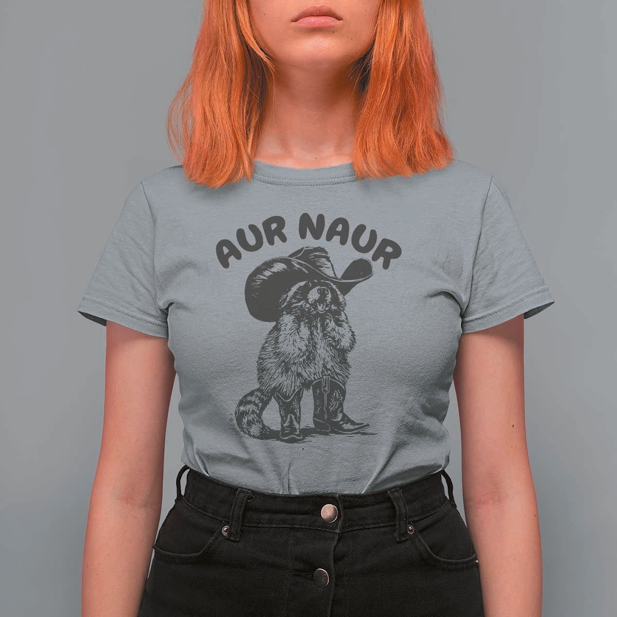AUR Naur Cowboy Raccoon Meme T Shirt For Women Funny Sarcastic Oh No Australian Accent