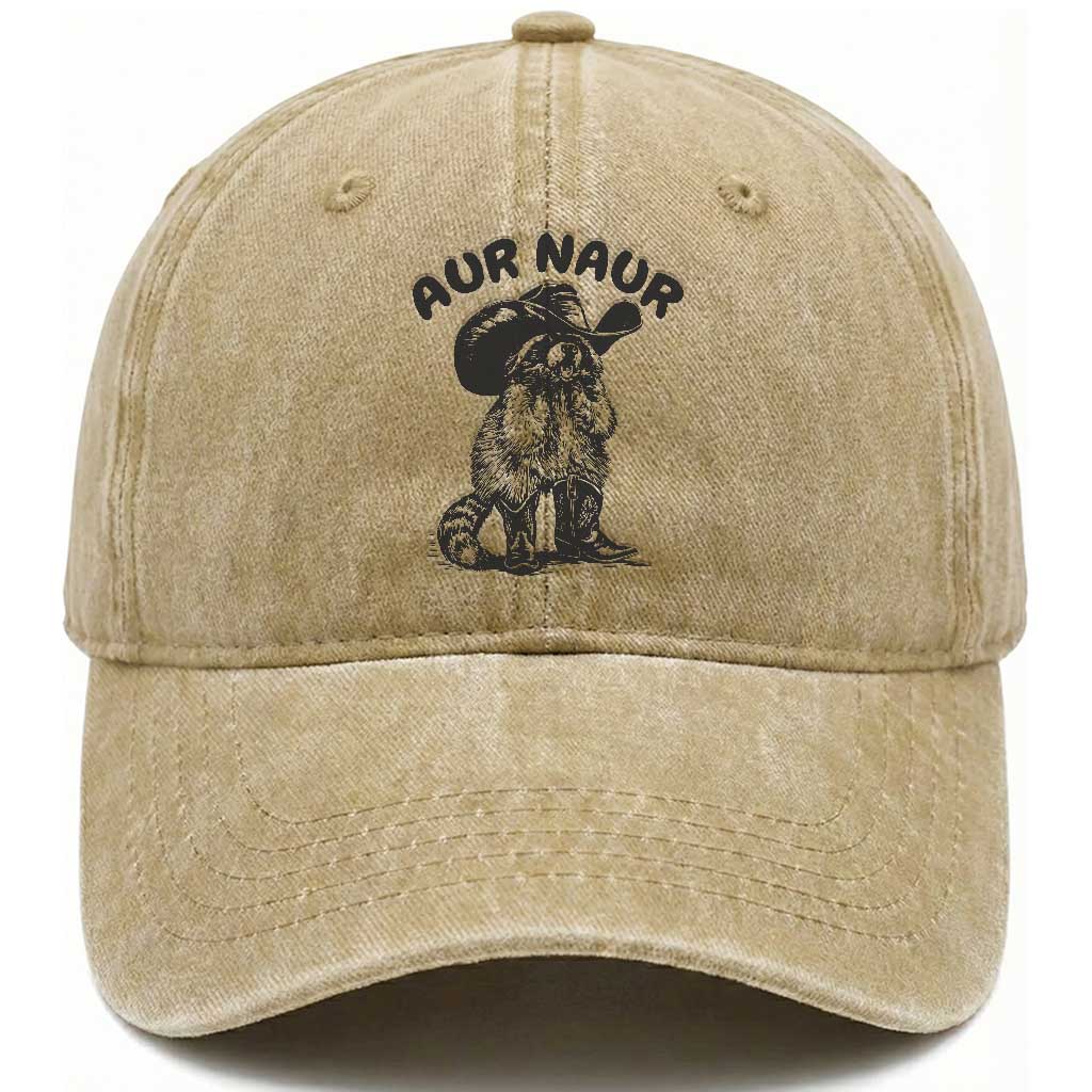 AUR Naur Cowboy Raccoon Meme Washed Cotton Baseball Cap Funny Sarcastic Oh No Australian Accent