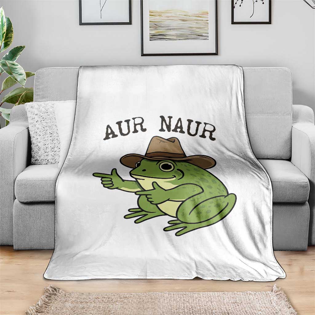 AUR Naur Cowboy Frog Meme Throw Blanket Funny Sarcastic Oh No Australian Accent