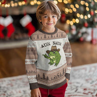 AUR Naur Cowboy Frog Meme Ugly Christmas Sweater Funny Sarcastic Oh No Australian Accent