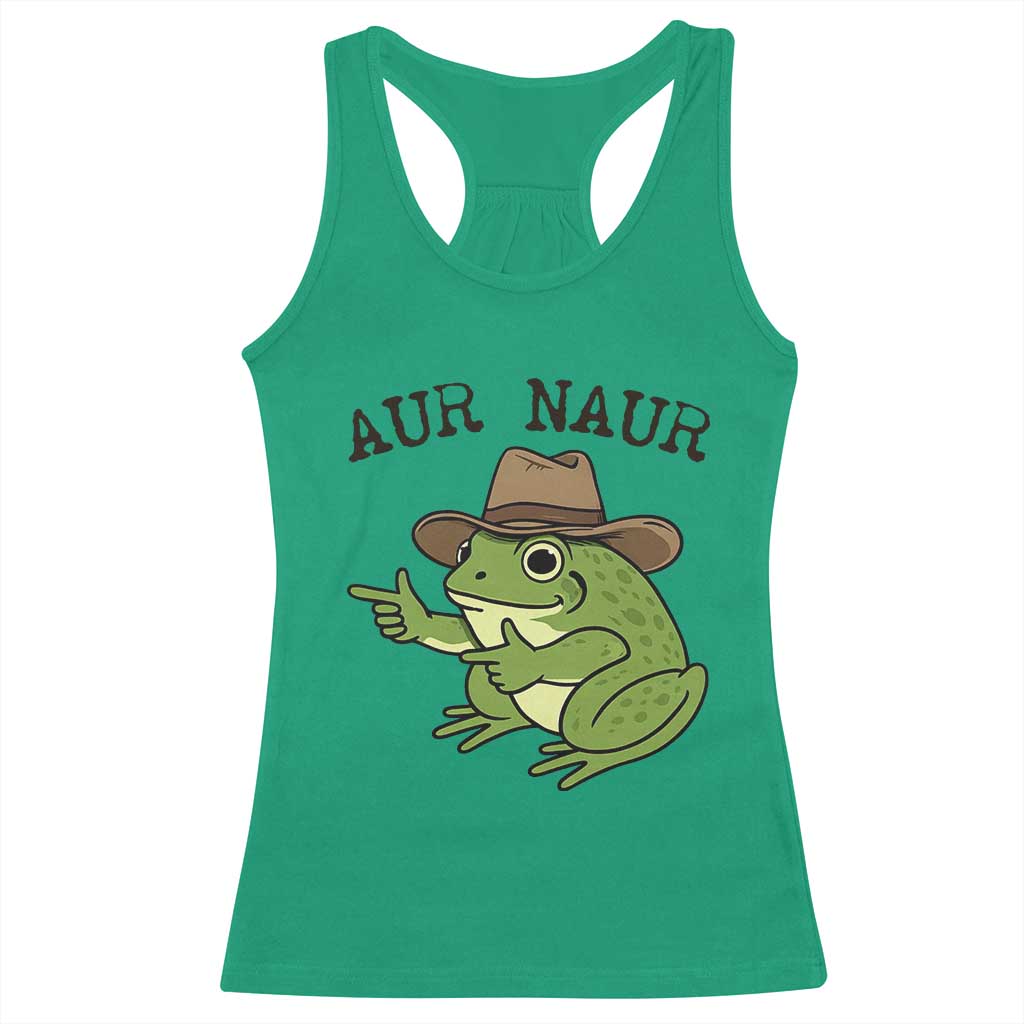 AUR Naur Cowboy Frog Meme Racerback Tank Top Funny Sarcastic Oh No Australian Accent