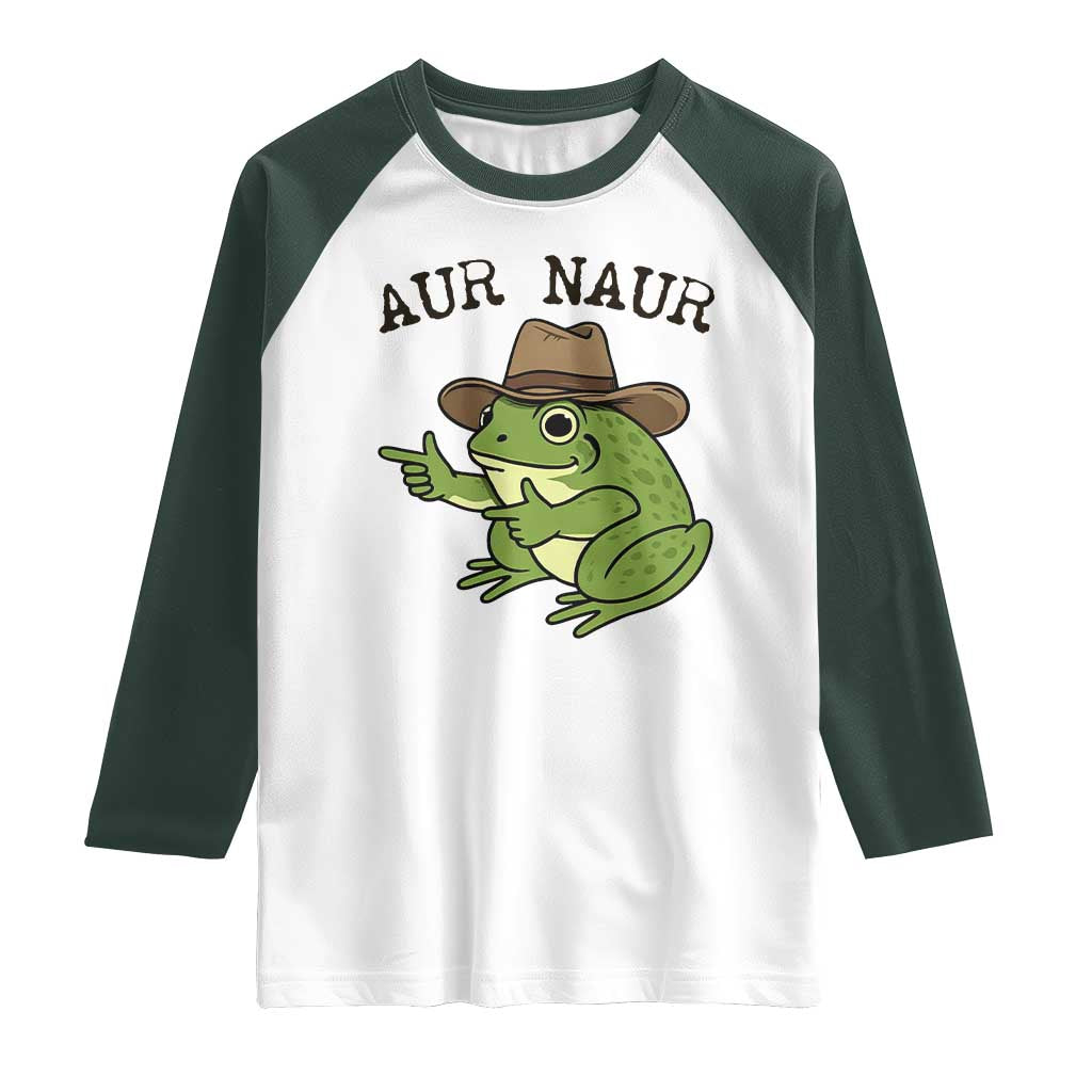 AUR Naur Cowboy Frog Meme Raglan Shirt Funny Sarcastic Oh No Australian Accent
