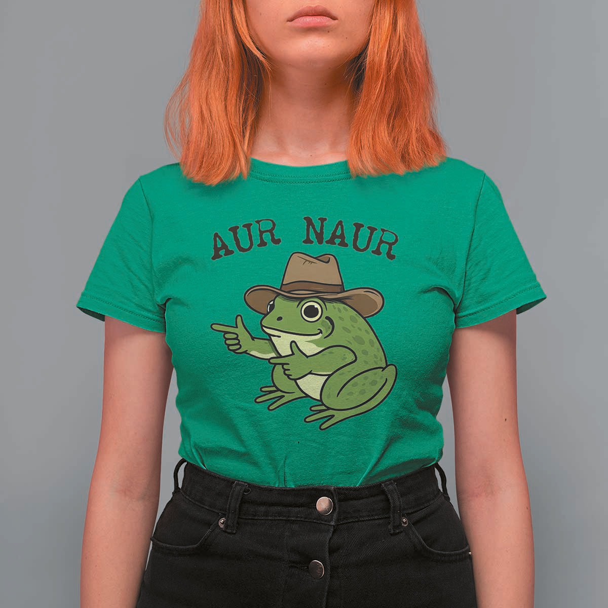 AUR Naur Cowboy Frog Meme T Shirt For Women Funny Sarcastic Oh No Australian Accent