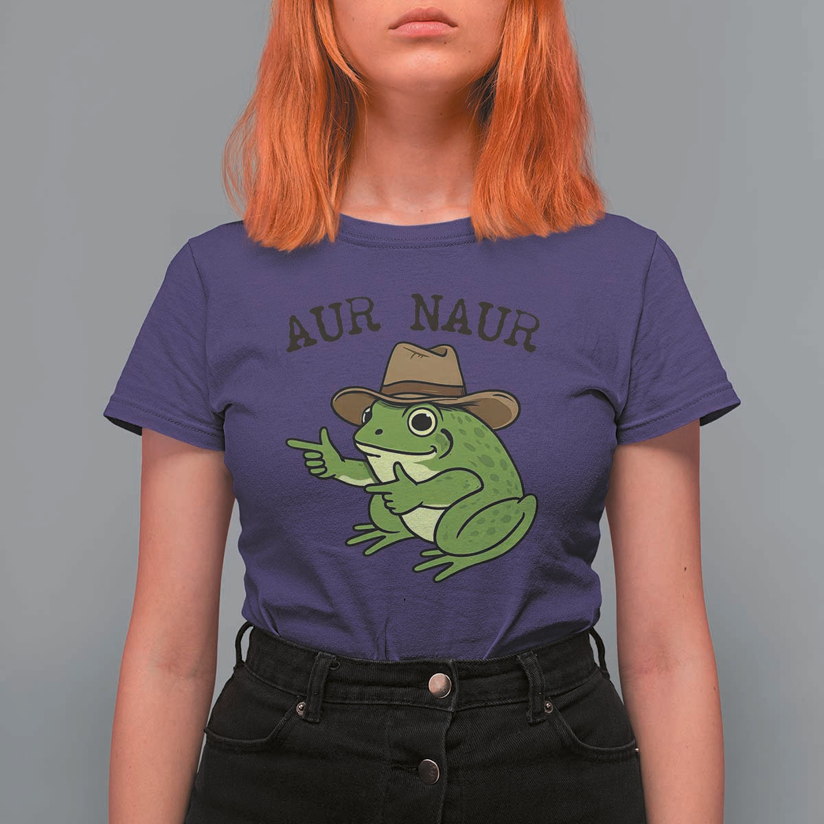 AUR Naur Cowboy Frog Meme T Shirt For Women Funny Sarcastic Oh No Australian Accent