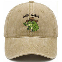 AUR Naur Cowboy Frog Meme Washed Cotton Baseball Cap Funny Sarcastic Oh No Australian Accent