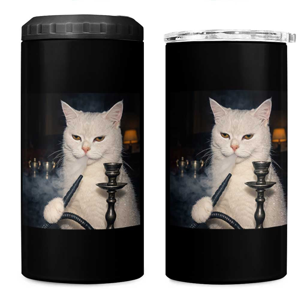 Funny Stoner Cat 4 in 1 Can Cooler Tumbler 420 Stoner Smoking Cat Cannabis Lover Meme