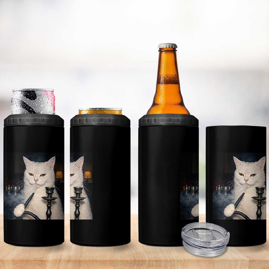 Funny Stoner Cat 4 in 1 Can Cooler Tumbler 420 Stoner Smoking Cat Cannabis Lover Meme
