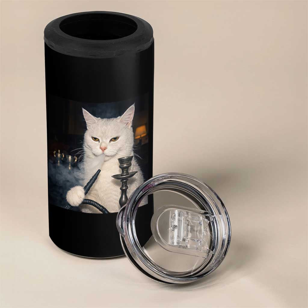 Funny Stoner Cat 4 in 1 Can Cooler Tumbler 420 Stoner Smoking Cat Cannabis Lover Meme