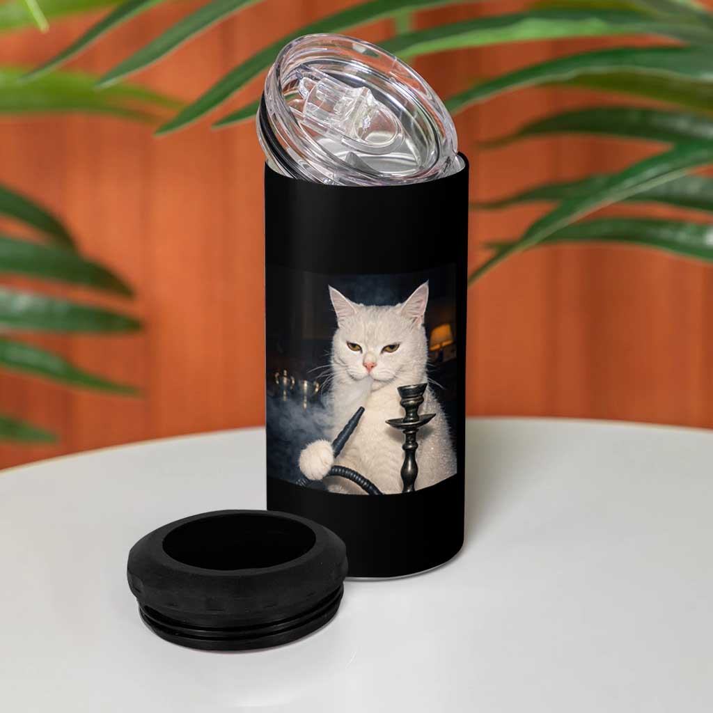 Funny Stoner Cat 4 in 1 Can Cooler Tumbler 420 Stoner Smoking Cat Cannabis Lover Meme