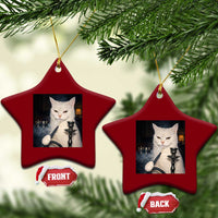 Funny Stoner Cat Ceramic Ornament 420 Stoner Smoking Cat Cannabis Lover Meme