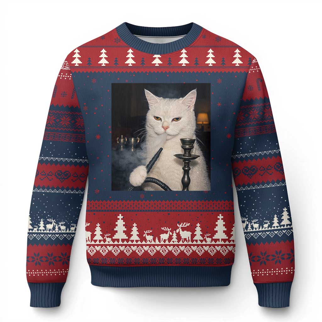 Funny Stoner Cat Ugly Christmas Sweater 420 Stoner Smoking Cat Cannabis Lover Meme