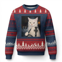 Funny Stoner Cat Ugly Christmas Sweater 420 Stoner Smoking Cat Cannabis Lover Meme