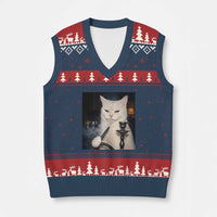 Funny Stoner Cat V-Neck Knit Sweater Vest 420 Stoner Smoking Cat Cannabis Lover Meme