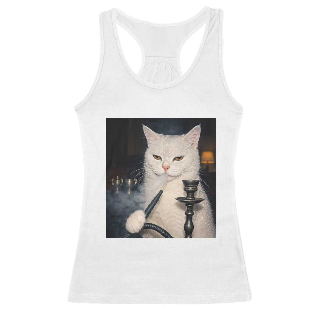 Funny Stoner Cat Racerback Tank Top 420 Stoner Smoking Cat Cannabis Lover Meme