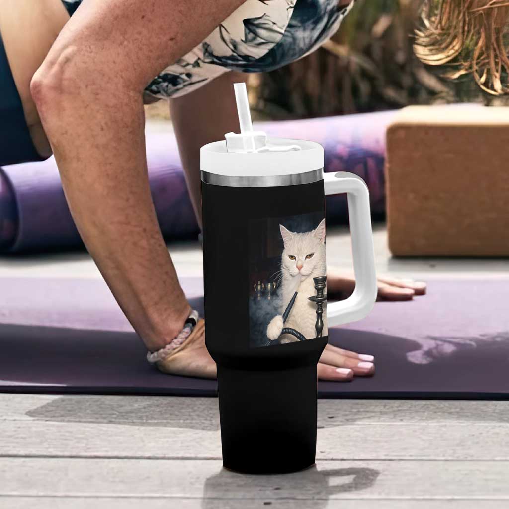 Funny Stoner Cat Tumbler With Handle 420 Stoner Smoking Cat Cannabis Lover Meme