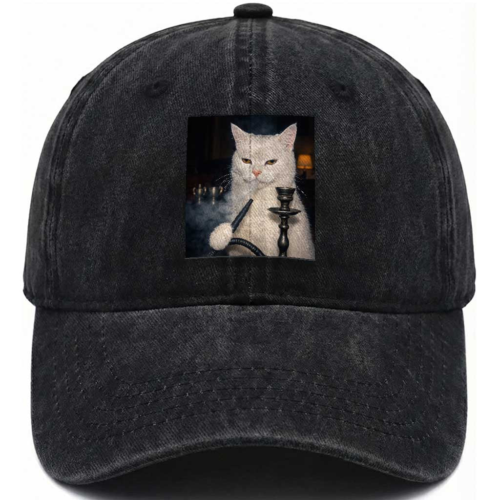 Funny Stoner Cat Washed Cotton Baseball Cap 420 Stoner Smoking Cat Cannabis Lover Meme