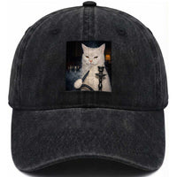 Funny Stoner Cat Washed Cotton Baseball Cap 420 Stoner Smoking Cat Cannabis Lover Meme