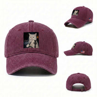 Funny Stoner Cat Washed Cotton Baseball Cap 420 Stoner Smoking Cat Cannabis Lover Meme
