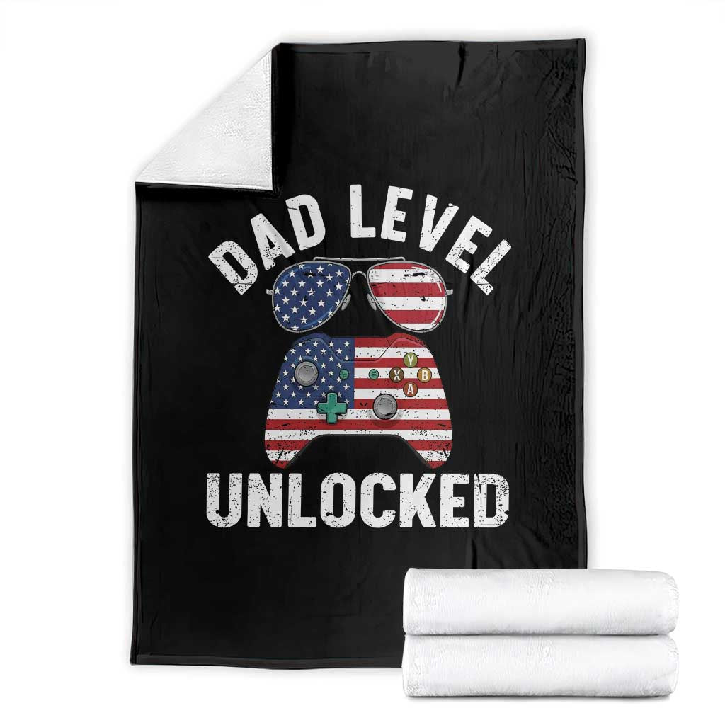 Dad Level Unlocked Throw Blanket New Dad Gamer American Flag 4th of July