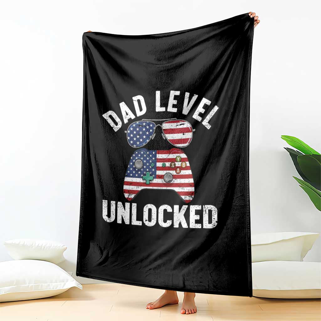 Dad Level Unlocked Throw Blanket New Dad Gamer American Flag 4th of July