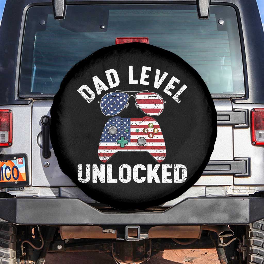 Dad Level Unlocked Spare Tire Cover New Dad Gamer American Flag 4th of July