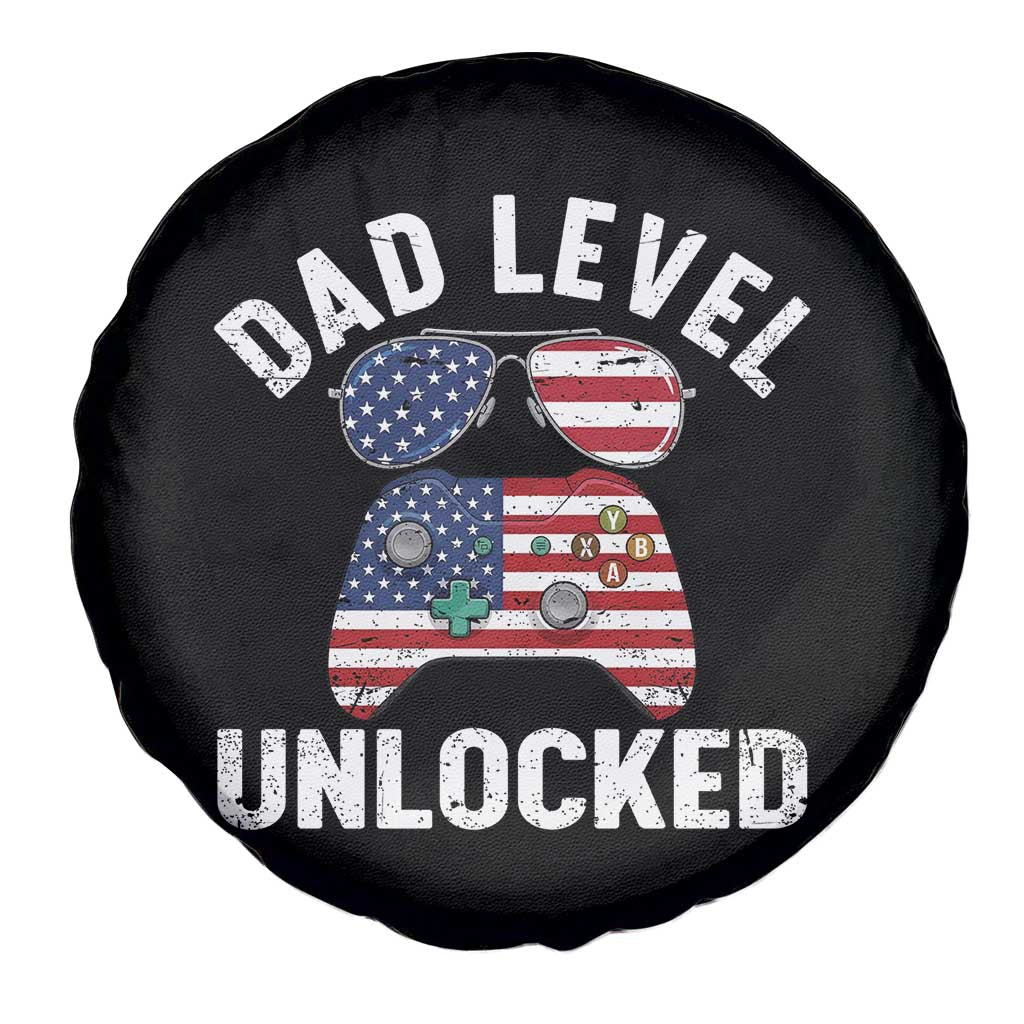 Dad Level Unlocked Spare Tire Cover New Dad Gamer American Flag 4th of July