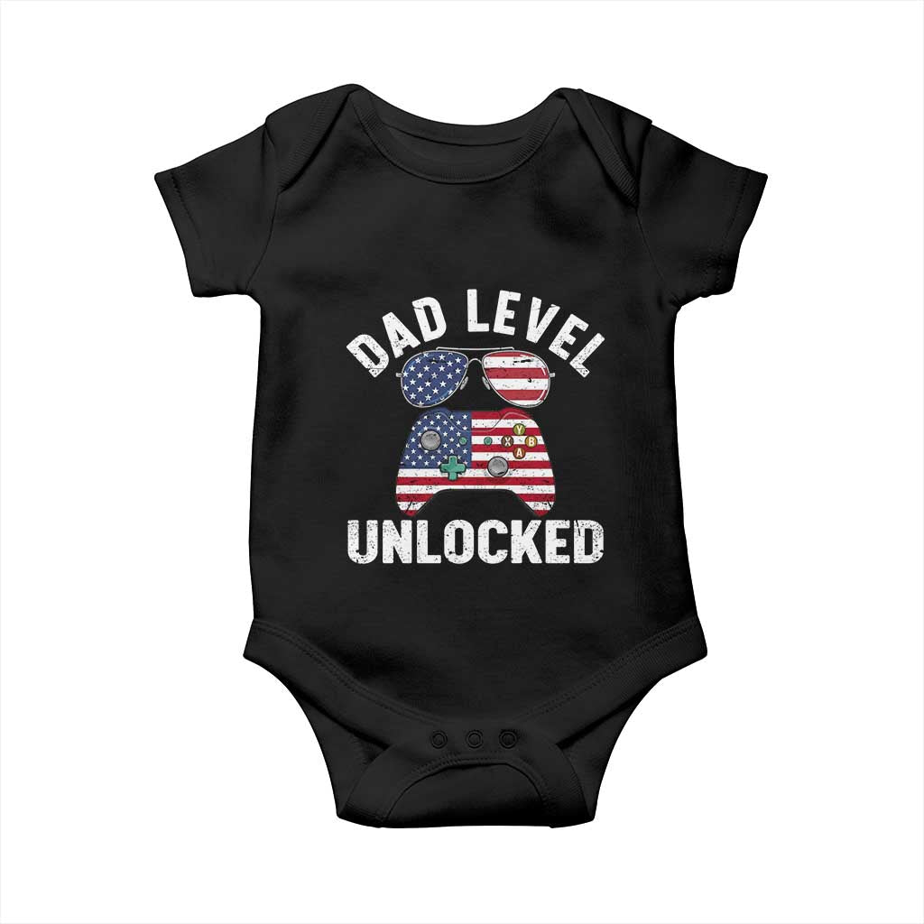 Dad Level Unlocked Baby Onesie New Dad Gamer American Flag 4th of July
