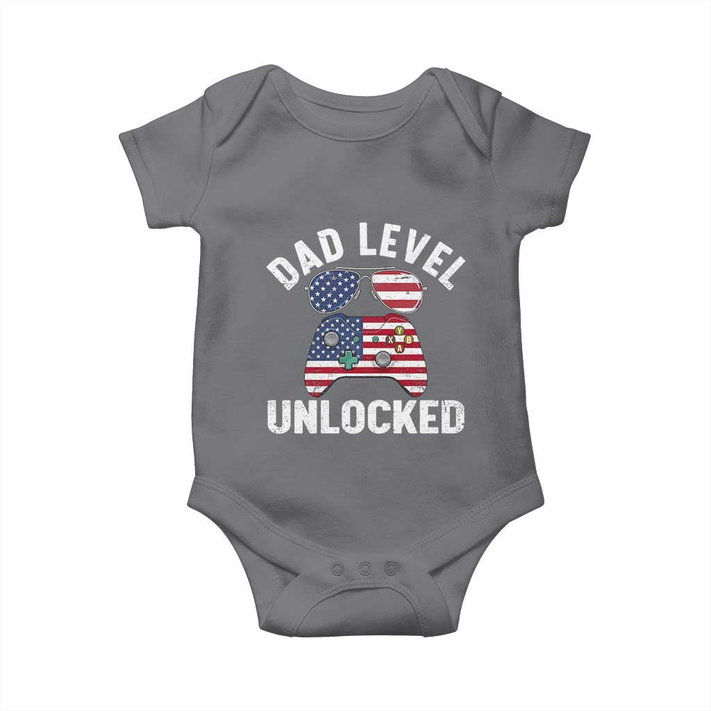 Dad Level Unlocked Baby Onesie New Dad Gamer American Flag 4th of July