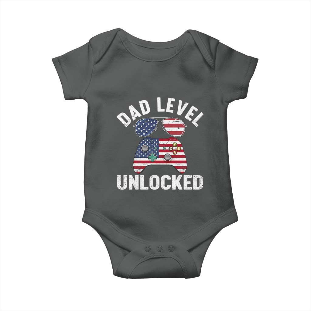 Dad Level Unlocked Baby Onesie New Dad Gamer American Flag 4th of July