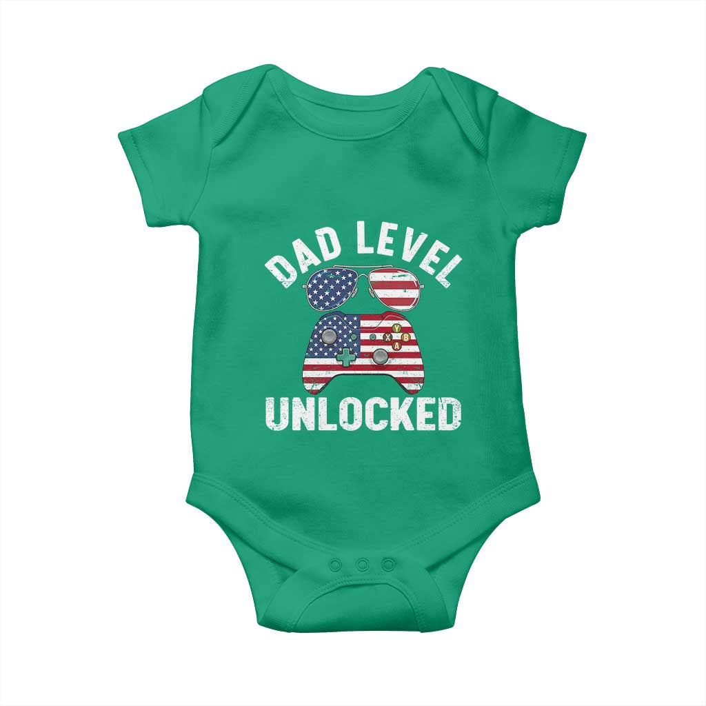 Dad Level Unlocked Baby Onesie New Dad Gamer American Flag 4th of July
