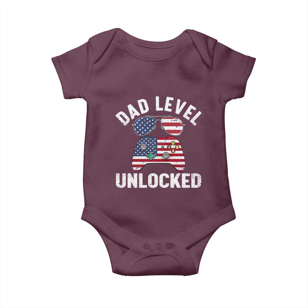 Dad Level Unlocked Baby Onesie New Dad Gamer American Flag 4th of July