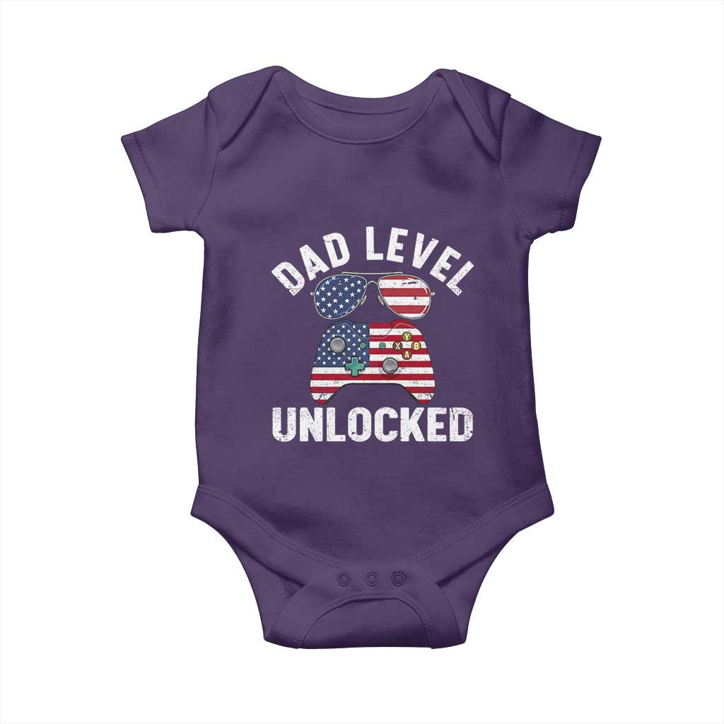 Dad Level Unlocked Baby Onesie New Dad Gamer American Flag 4th of July