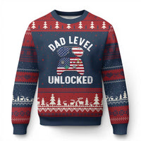 Dad Level Unlocked Ugly Christmas Sweater New Dad Gamer American Flag 4th of July