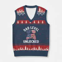 Dad Level Unlocked V-Neck Knit Sweater Vest New Dad Gamer American Flag 4th of July