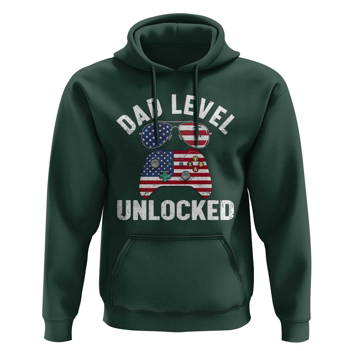 Dad Level Unlocked Hoodie New Dad Gamer American Flag 4th of July