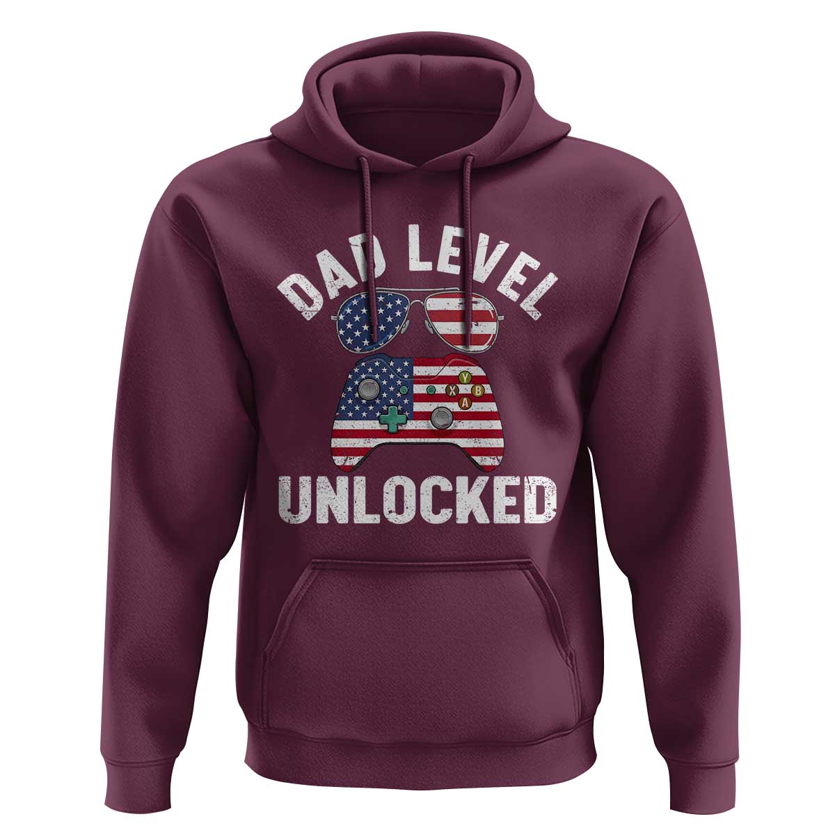 Dad Level Unlocked Hoodie New Dad Gamer American Flag 4th of July