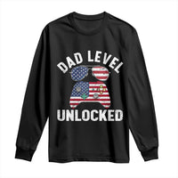 Dad Level Unlocked Long Sleeve Shirt New Dad Gamer American Flag 4th of July