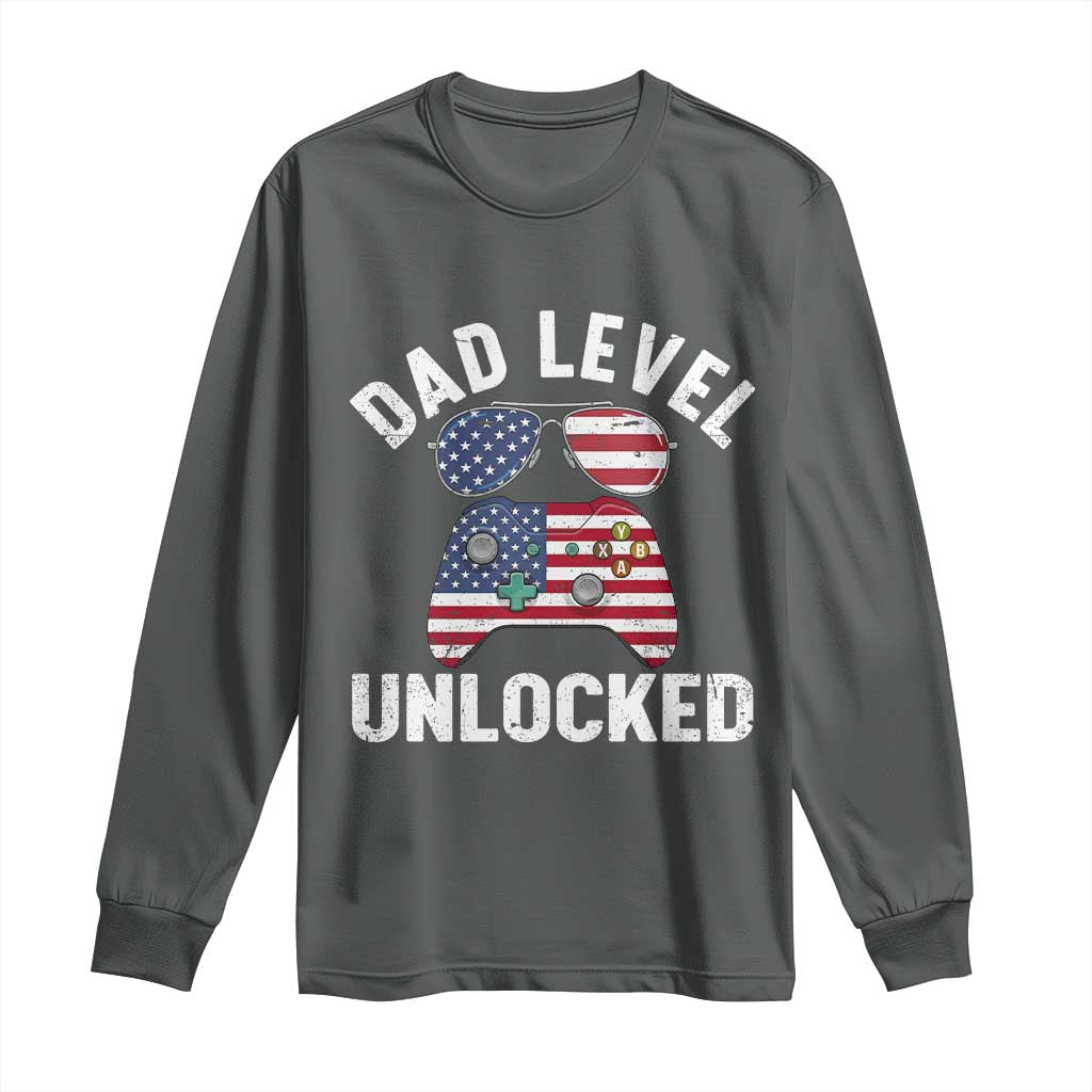 Dad Level Unlocked Long Sleeve Shirt New Dad Gamer American Flag 4th of July